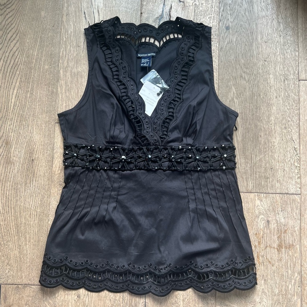 Boston Proper Black Lace Embellished Blouse